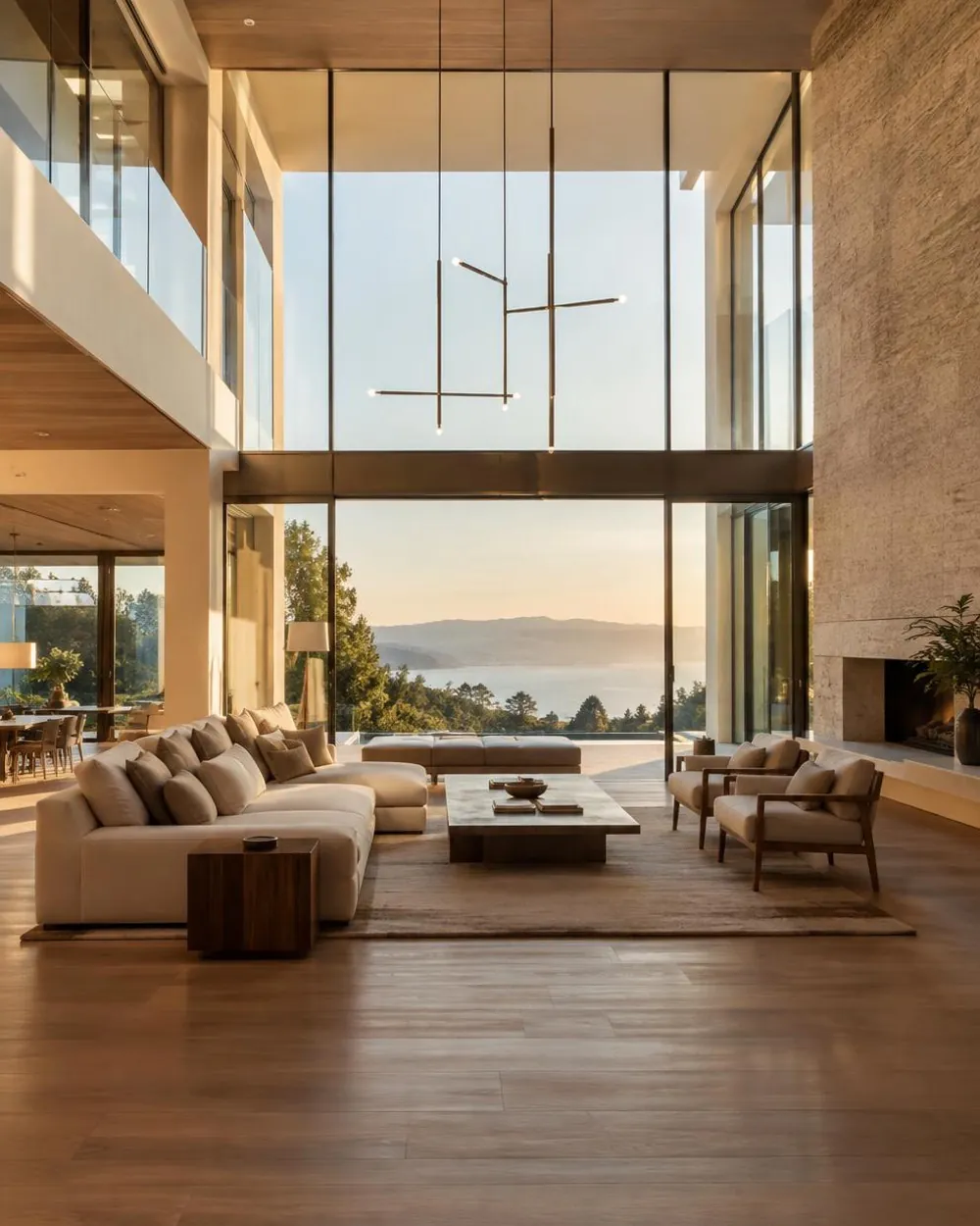 Modern villa iç mekânında yerden ısıtma uygulaması