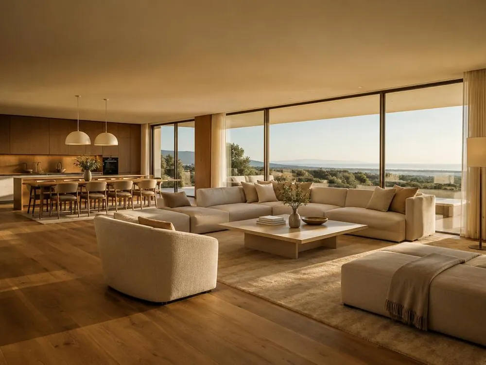 Villa yaşam alanında parke altı yerden ısıtma uygulaması