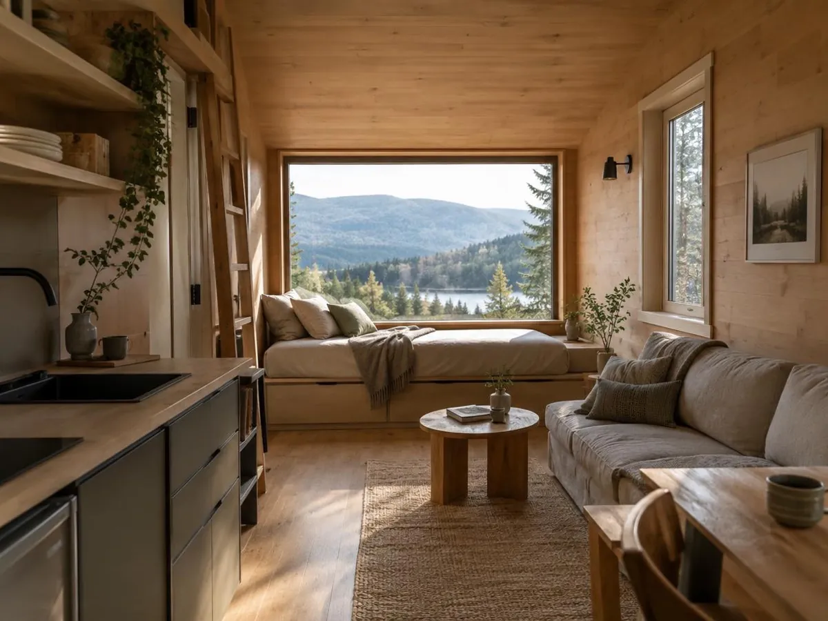 Tiny House / Bungalov / Karavan Isıtma — yerden ısıtma Tiny house iç mekânında ince profilli yerden ısıtma